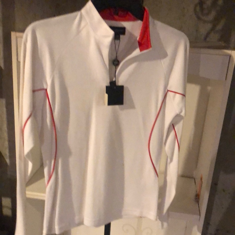 White Burberry zip neck top